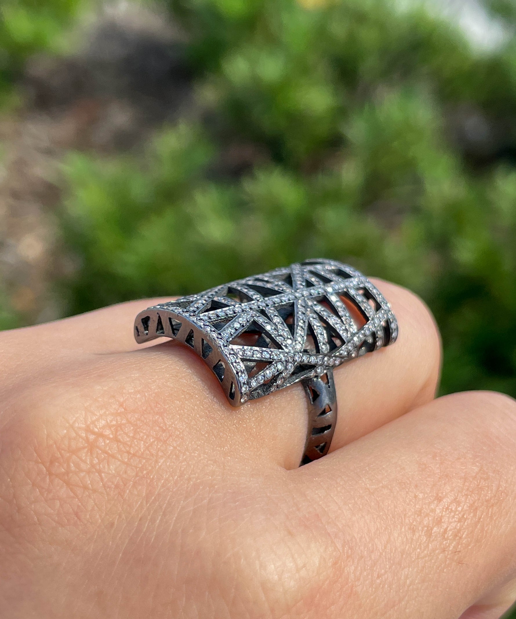 Yossi Harari 18K White Gold Diamond Lace Black Rhodium RIng