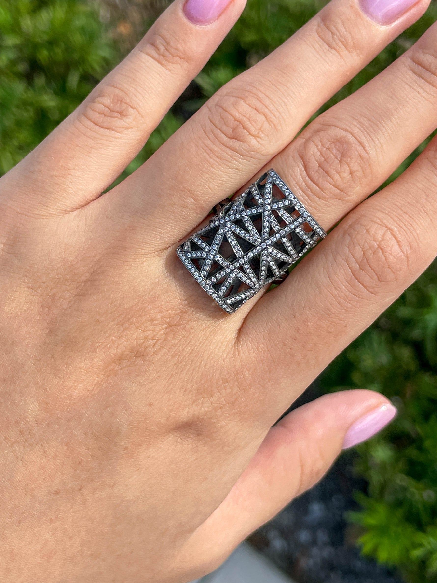Yossi Harari 18K White Gold Diamond Lace Black Rhodium RIng