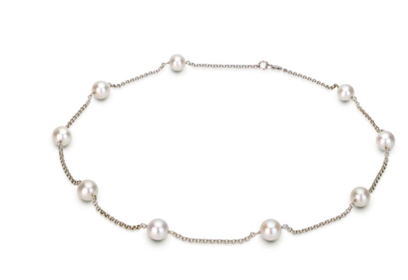 JAY FEDER 14K WHITE GOLD PEARL ACOYA TINCUP NECKLACE